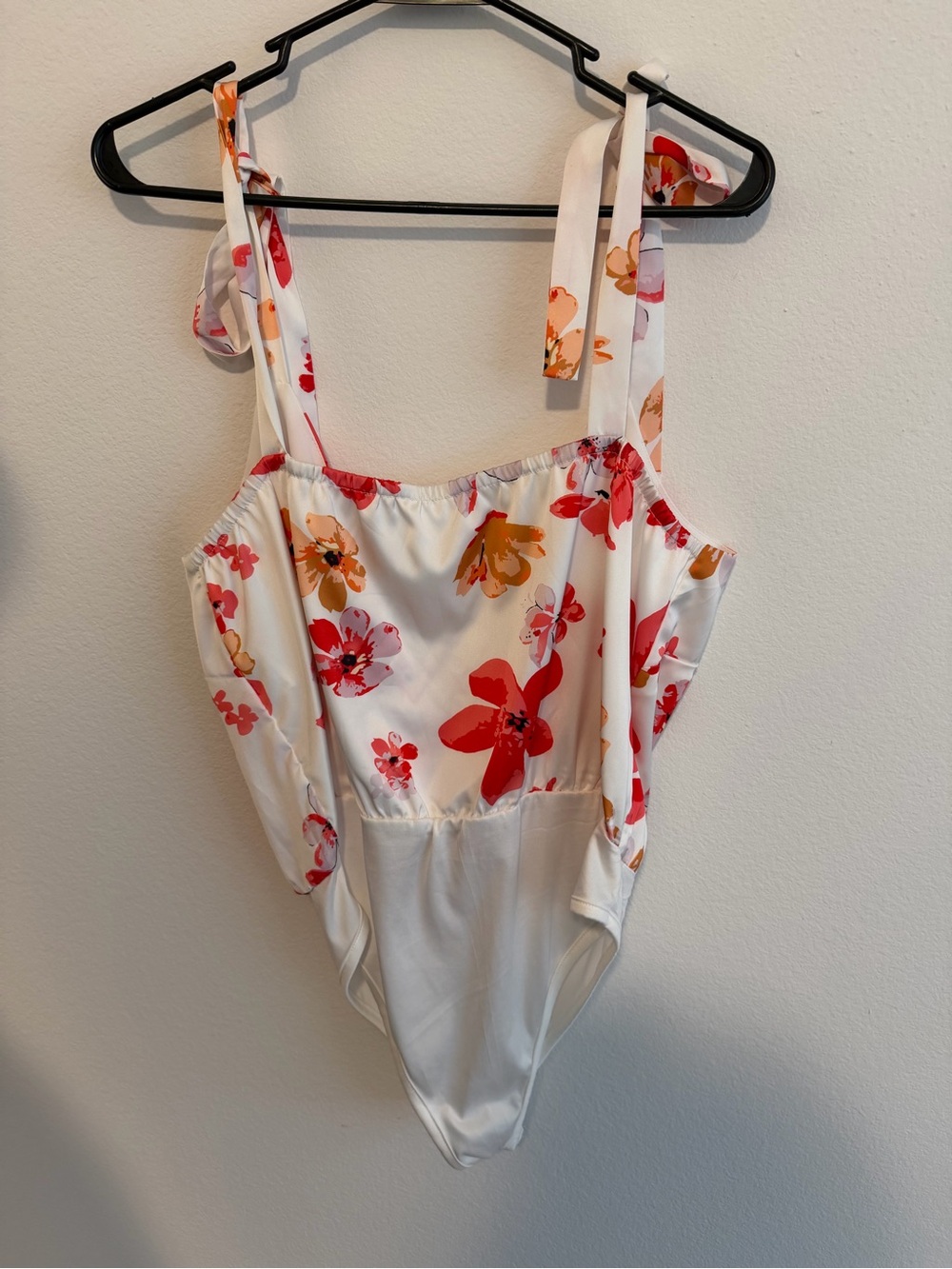 Girls' White Floral One-Piece Swimsuit with Tie Straps